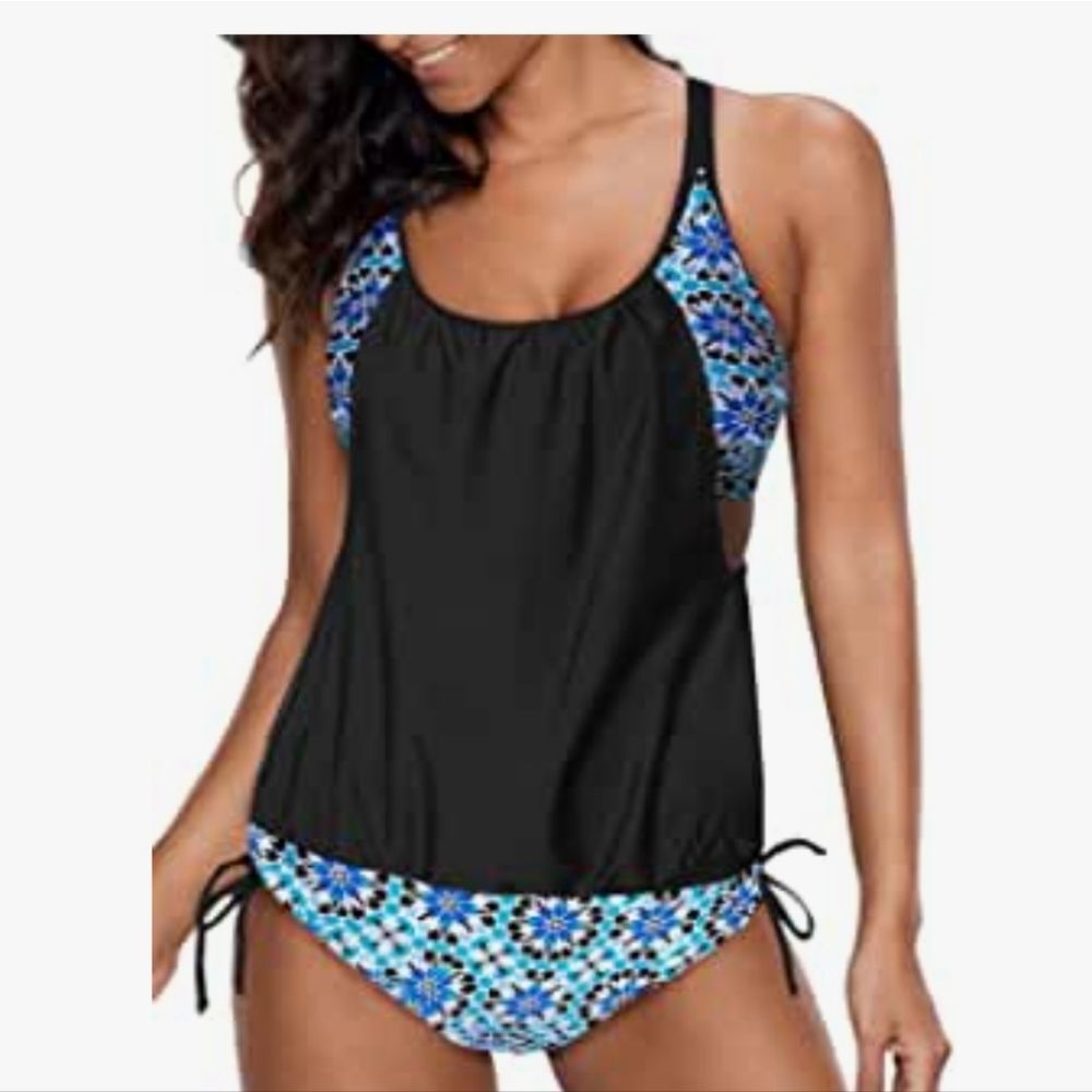 NIB geometric blue tankini swim suit